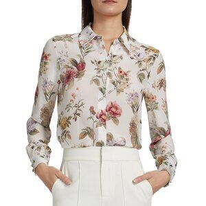 NWT Alice + Olivia Willa Floral 100% Silk Button-up Shirt Blouse Size M or L